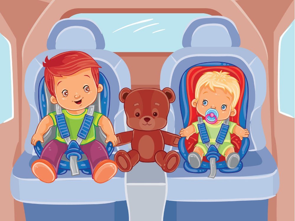 2 kids sitting in car on car seat